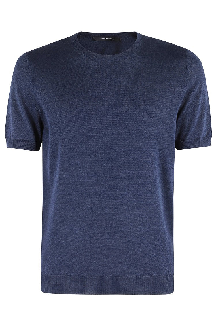 Tagliatore Indigo Blue Crew Neck Short-Sleeve T-Shirt