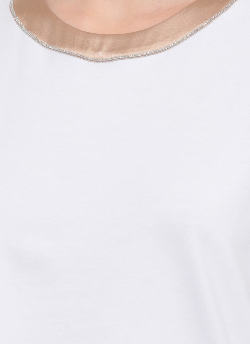 Peserico White Cotton-Blend Silk-Trim T-Shirt