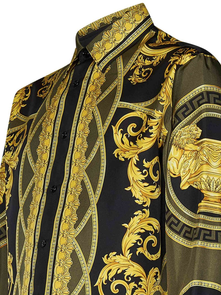 Versace Black Silk Shirt With Baroque Print