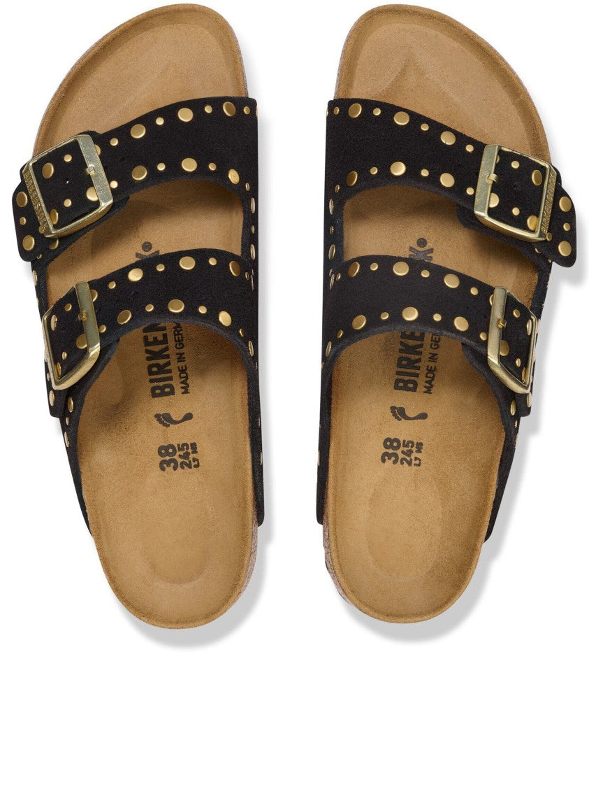 Birkenstock Arizona Rivet Black Suede Studded Sandals