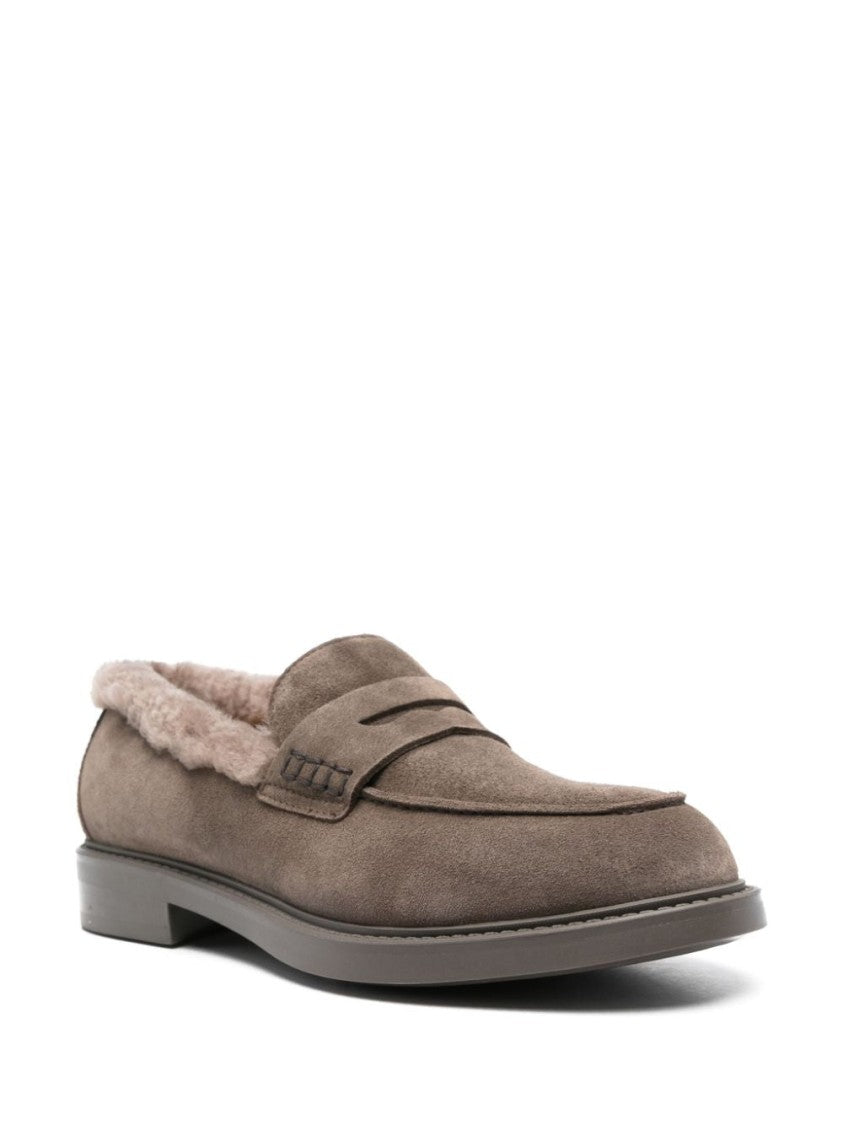 Doucal's Classic Grey Leather Loafers With Plush Lining