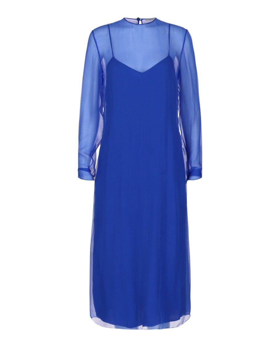 Ferragamo Long-Sleeved Silk Mousseline Mide Dress
