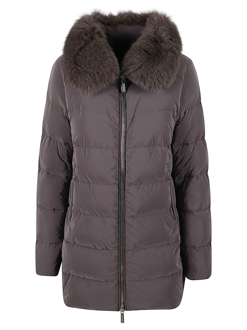 Moorer Trapeze-Line Down Jacket With Detachable Fox Fur Collar