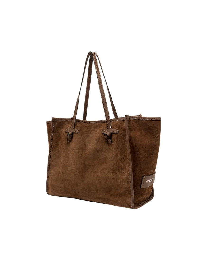 Gianni Chiarini Cognac Suede Detachable Pouch Leather Tote Bag
