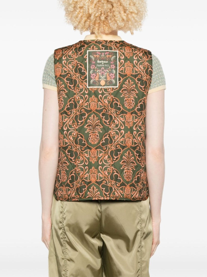 Barbour Quilted Vest With Ornate Floral Pattern