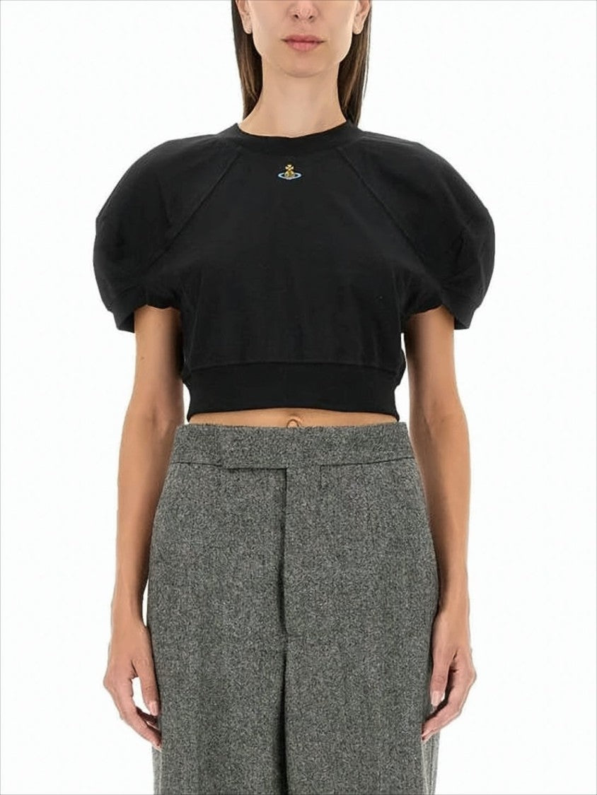 Vivienne Westwood Cropped T-Shirt With Puff Sleeves And Embroidered Logo
