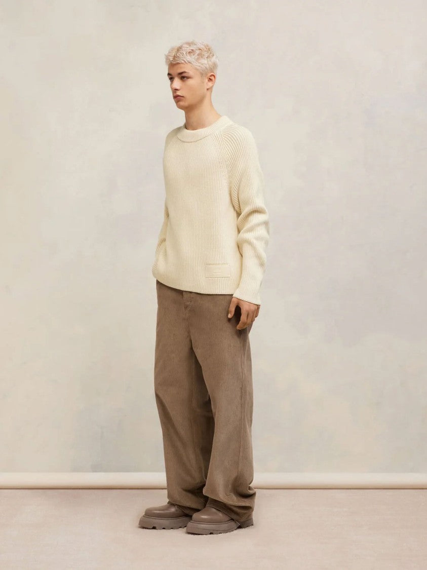 Ami Ribbed Crew-Neck Sweater In Ecru-Beige