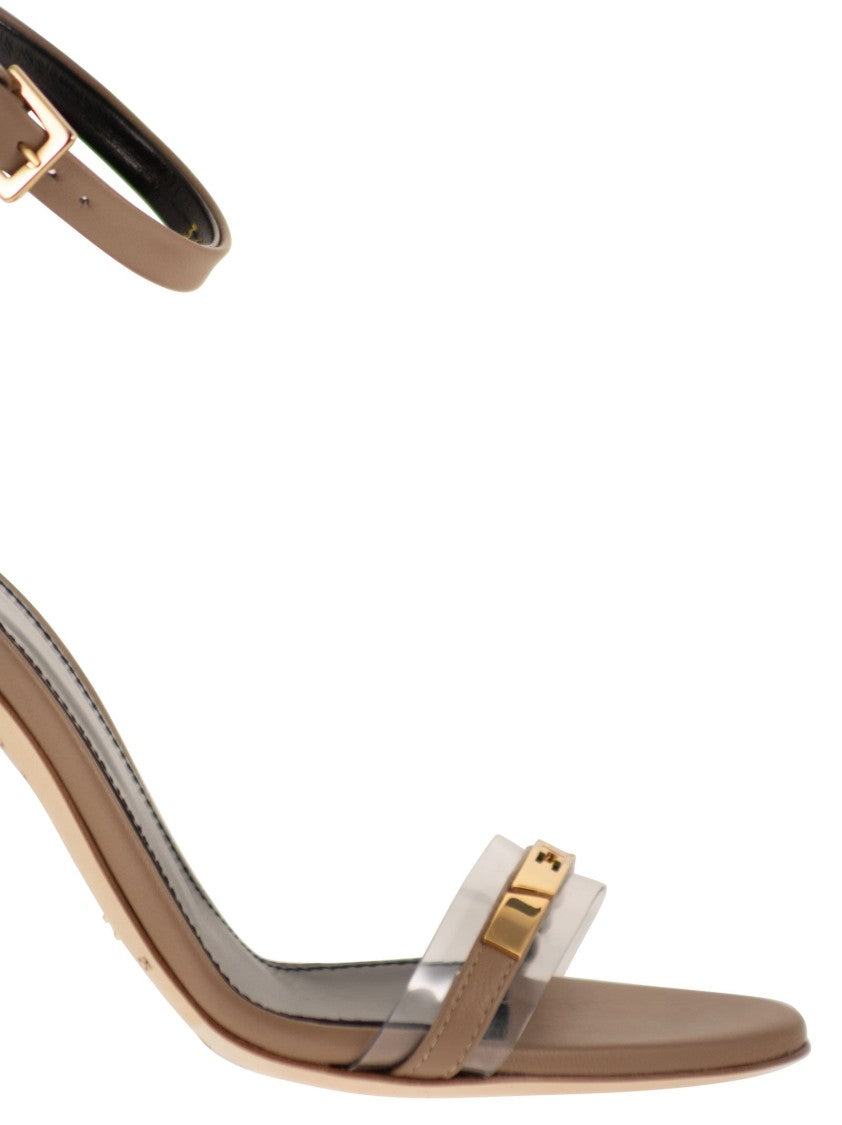 Elisabetta Franchi Leather Sandal With Transparent Insert