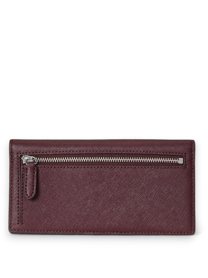 Lauren Ralph Lauren Textured Rectangular Wallet In Deep Burgundy With Metallic Emblem
