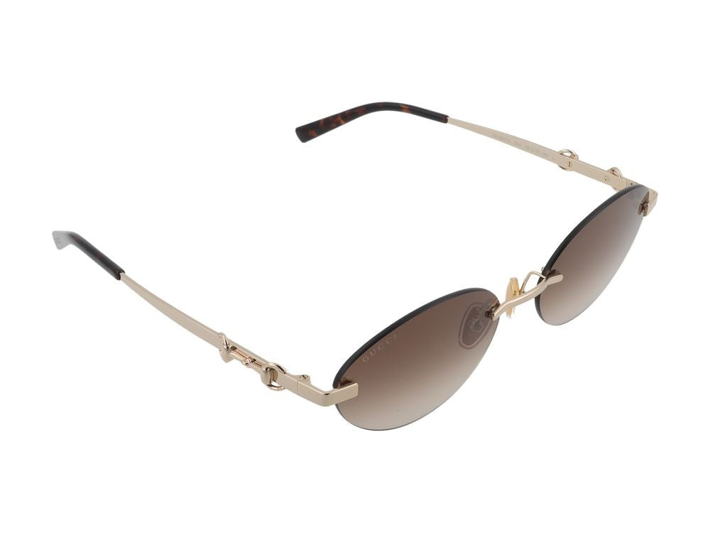 Gucci Gold-Finish Oval Brown Gradient Lens Sunglasses