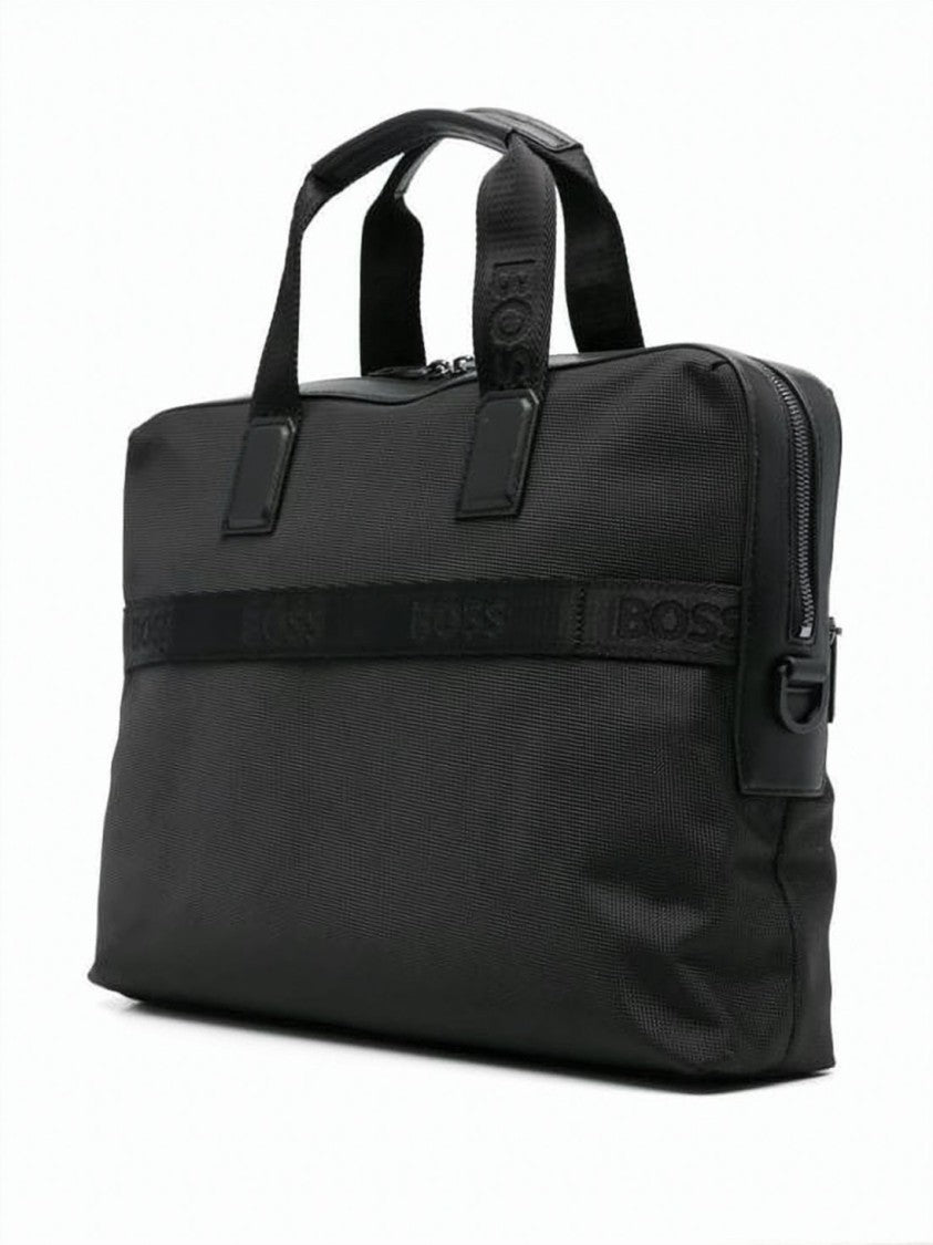 Hugo Boss Minimalist Black Recycled Polyester Shoulder Bag