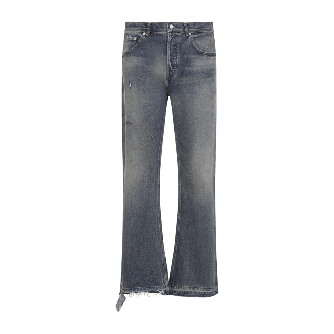Enfants Riches Déprimés Faded Blue Distressed Jeans With Flared Leg And Asymmetrical Hem