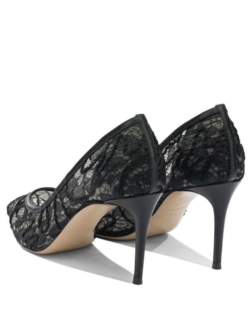 Casadei Pointed Toe Lace Overlay Pumps