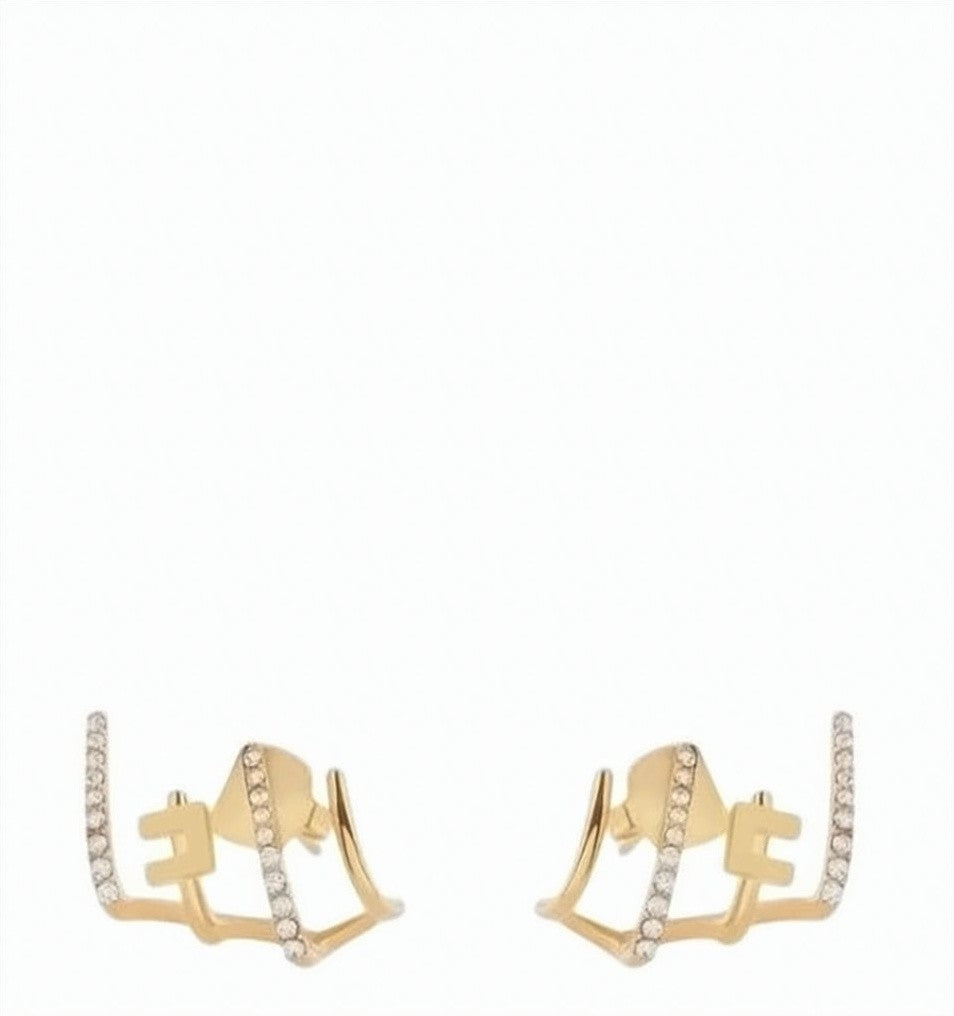 Elisabetta Franchi Golden Finish Metal Spiral Logo Earrings