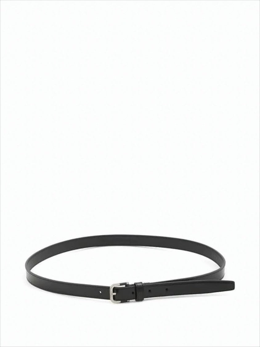 Saint Laurent Narrow Calf Leather Belt With Polished Brass Buckle