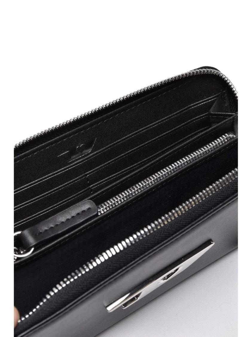 Diesel Black Polyurethane Zip-Around Wallet