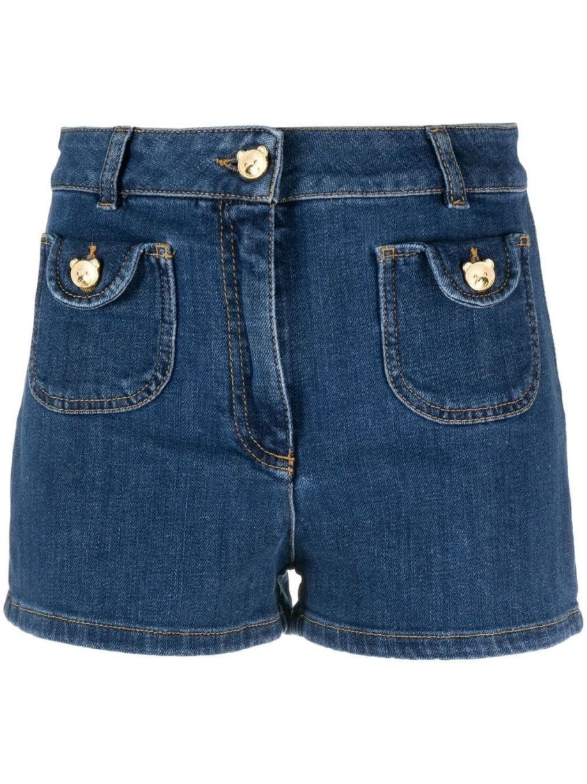 Moschino High-Waisted Denim Shorts With Gold-Tone Accents