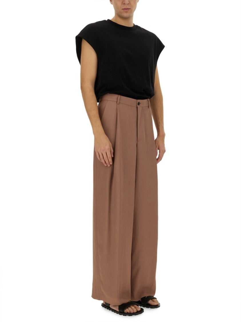 Dries Van Noten Brown High-Waisted Draped Front-Pleated Wide-Leg Pants
