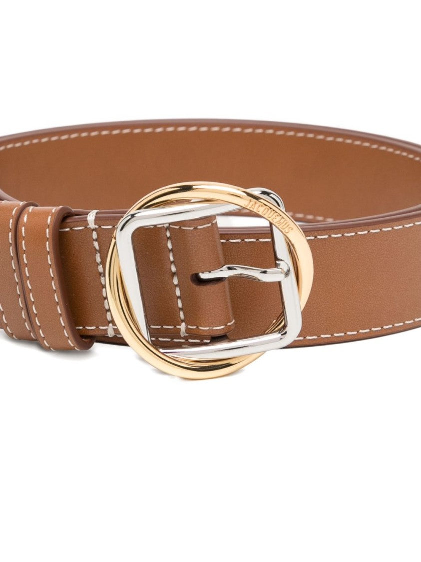Jacquemus Brown Silver Tone Buckle Leather Belt
