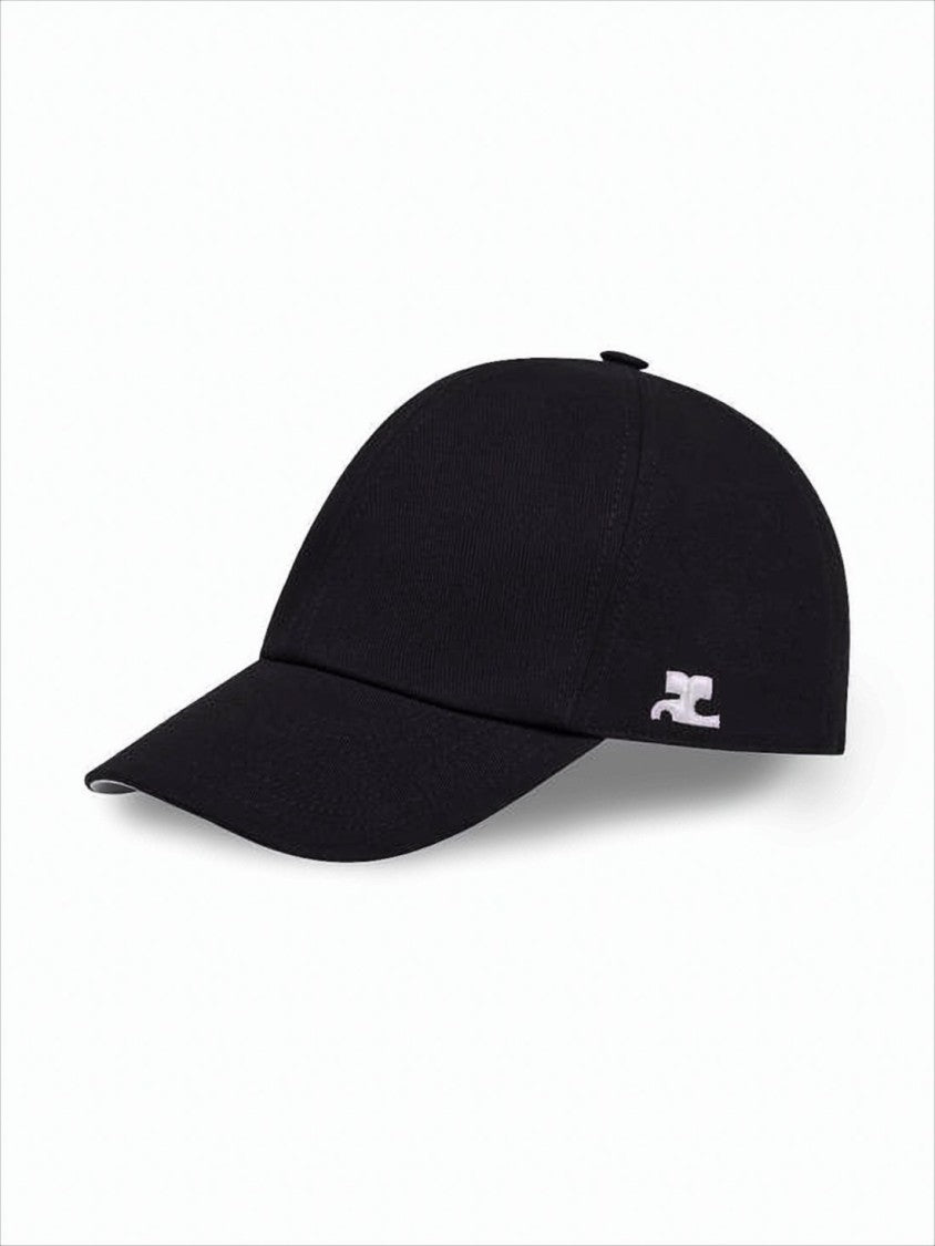 Courrèges Structured Black Cotton Baseball Cap With Embroidered Logo