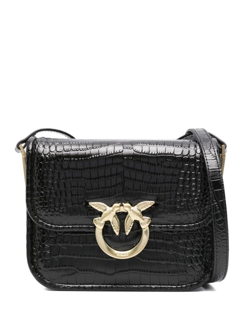 Pinko Compact Black Bag With Textured Crocodile Finish