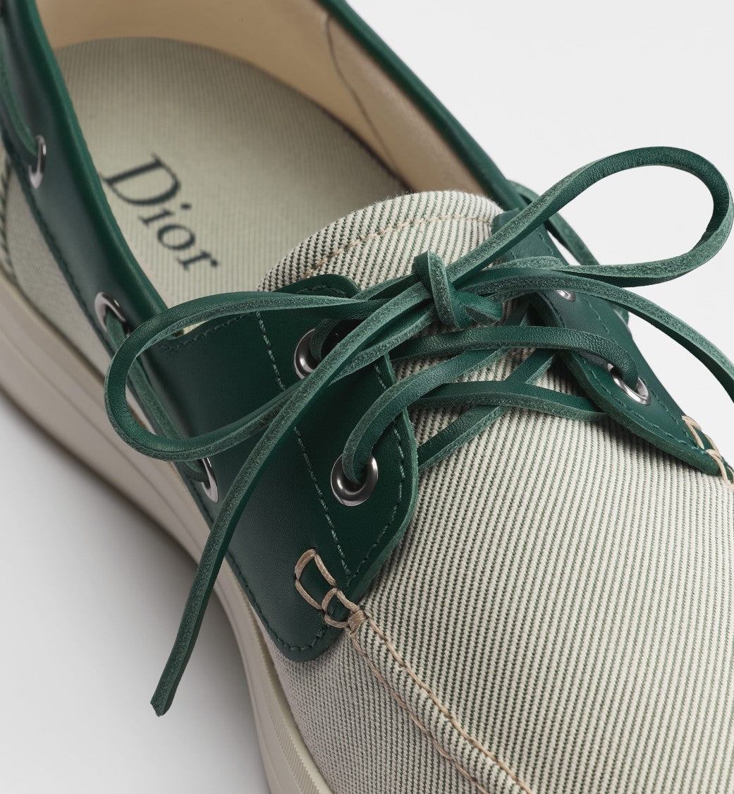 Christian Dior Classic Boat Shoe-Style Sneakers With Textured Beige Fabric