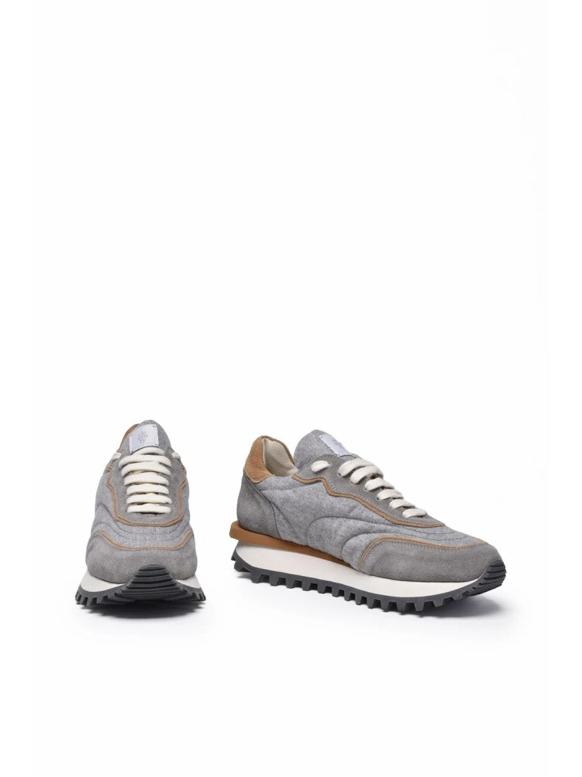 Eleventy Grey Suede Fabric Rubber Sole Sneakers