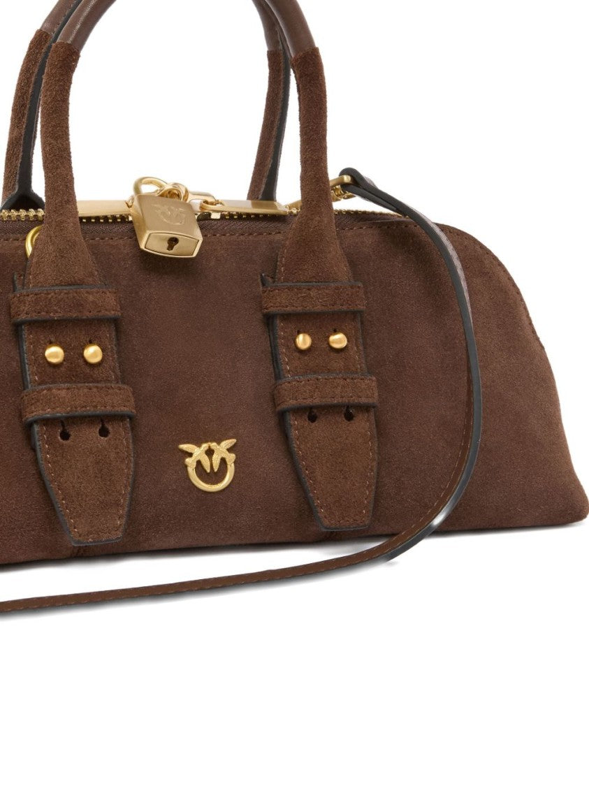 Pinko Brown Elongated Suede Gold Hardware Handbag
