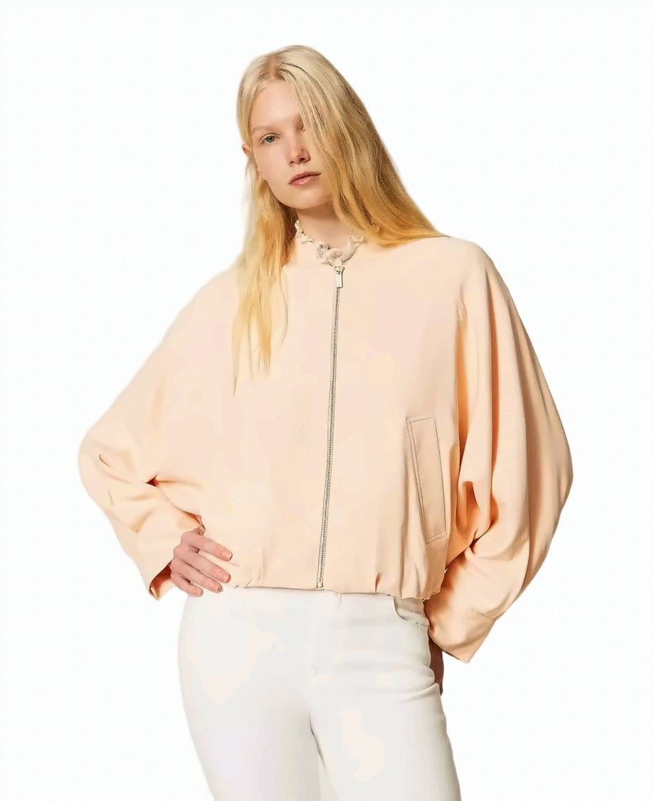 Twin-Set Fluid Viscose-Blend Twill Kimono Sleeves Bomber Jacket