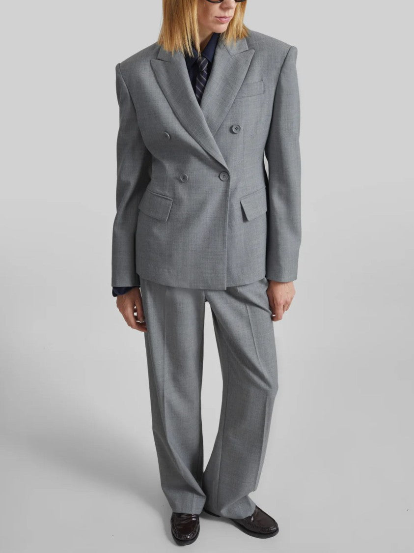 The Frankie Shop Double-Breasted Grey Wool Doyer Blazer