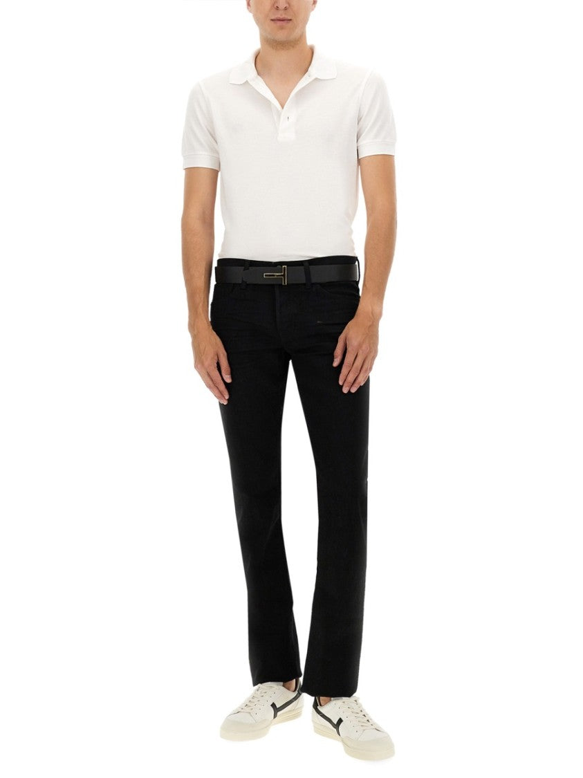 Tom Ford Textured White Pique Polo With Collared Neckline