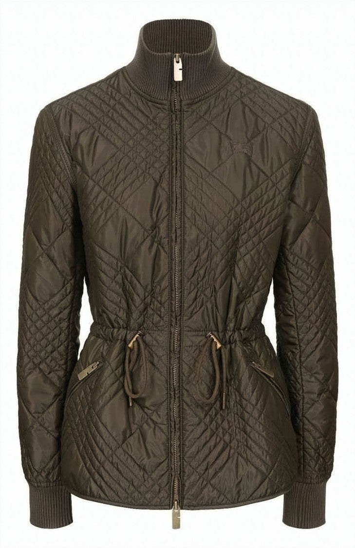 Burberry Quilted Brown Jacket With Adjustable Waist