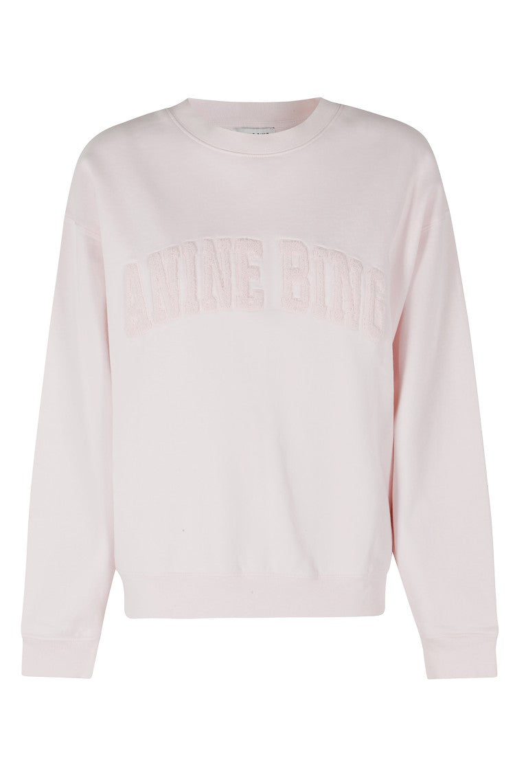 Anine Bing Pink Spencer Front-Bouclé Logo Cotton Sweatshirt
