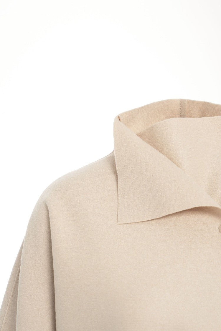 Harris Wharf London Beige Virgin Wool Coat With High Collar And Three-Quarter Sleeves