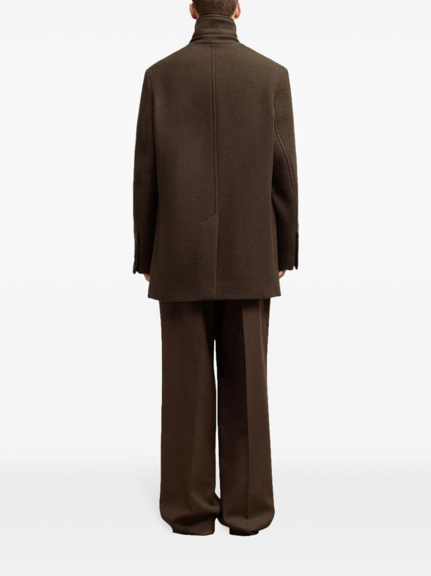 Ami Paris High Neck Coffee Brown Wool Coat