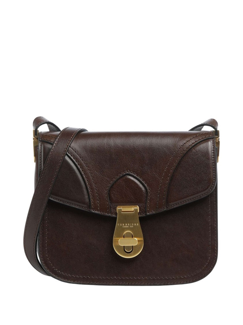 The Bridge Rectangular Fine Grain Leather Shoulder Bag With Gold Hardware