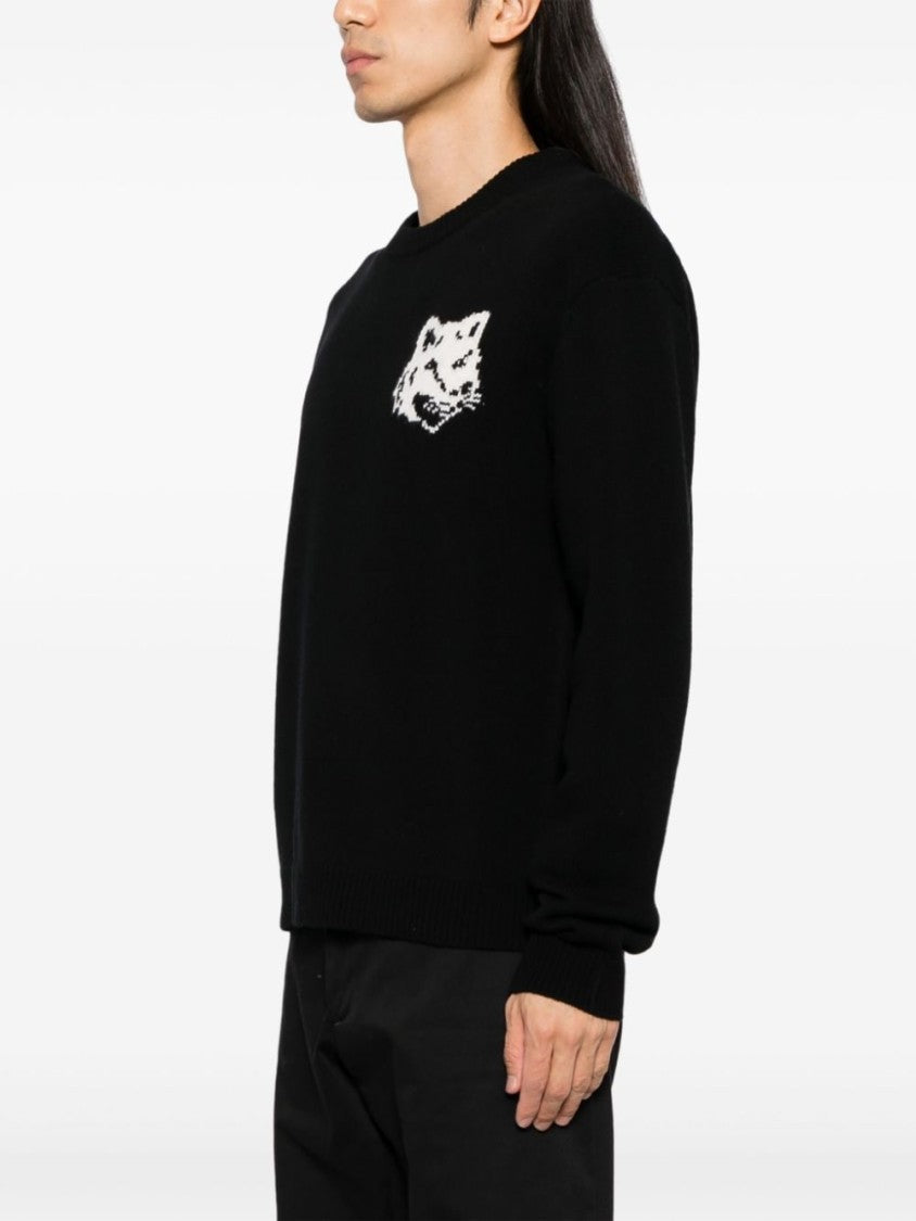 Maison Kitsuné Black Sweater With Embroidery
