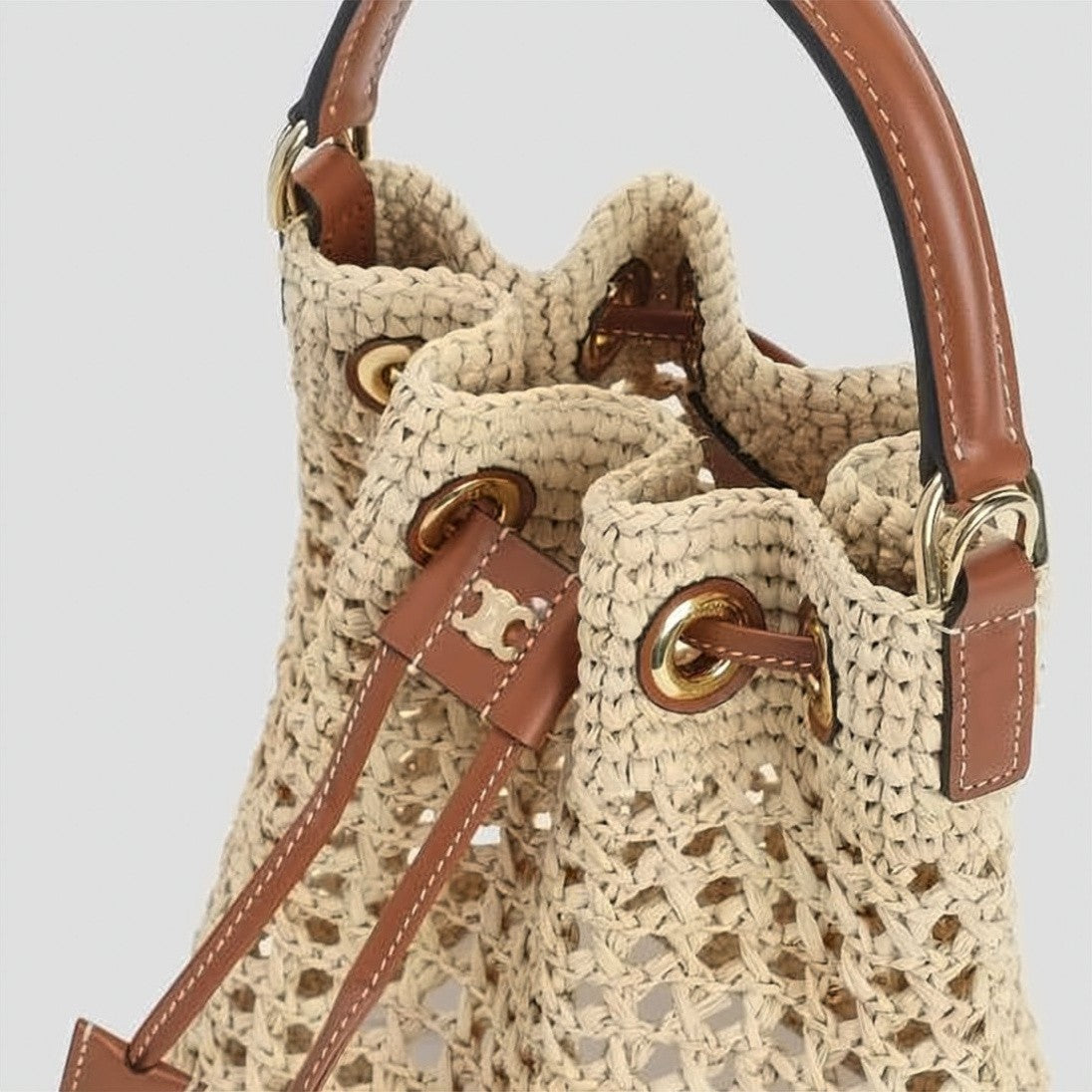Celine Woven Raffia Tote Bag With Leather Accents