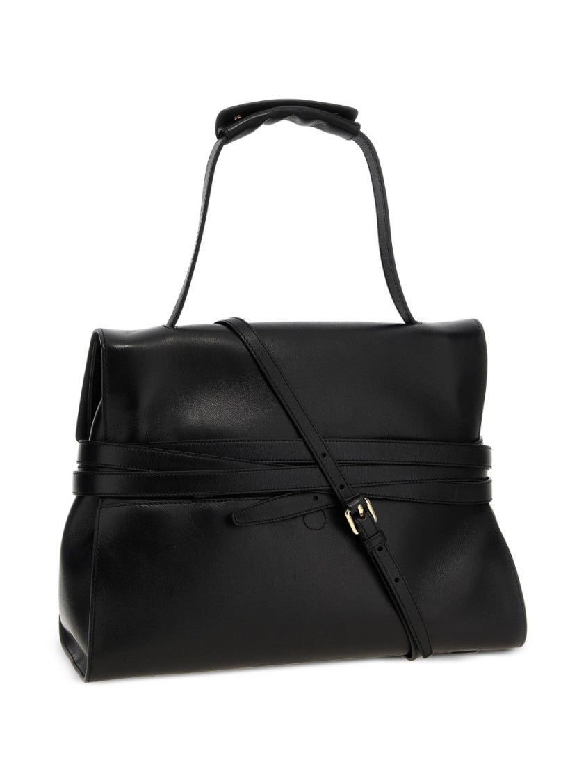 Moschino Black Structured Flap Belt Silk Bag
