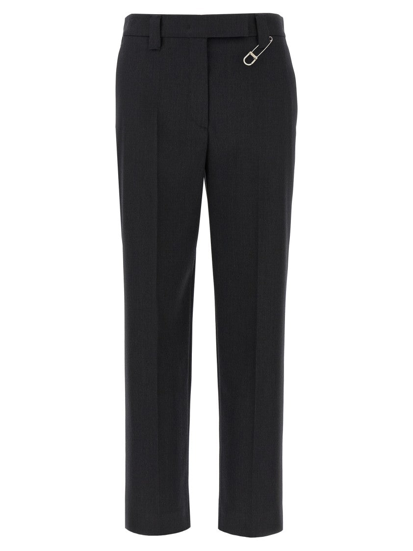 Prada Melange Virgin Wool Straight-Leg Trousers With Metal Brooch Detail