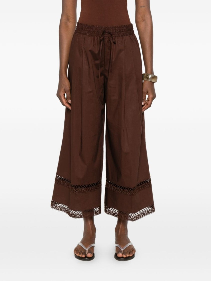 Twin-Set Brown Drawstring Lace Wide-Leg Pants