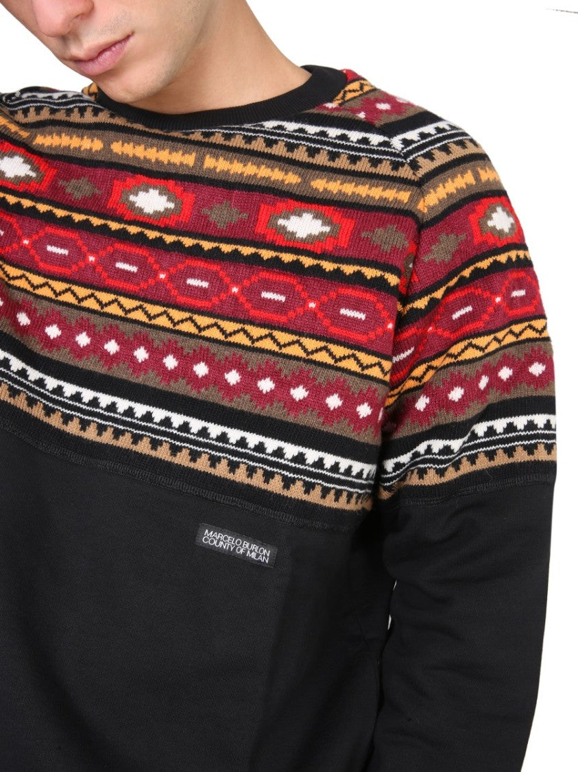 Marcelo Burlon Crew Neck Sweatshirt With Geometric Pattern