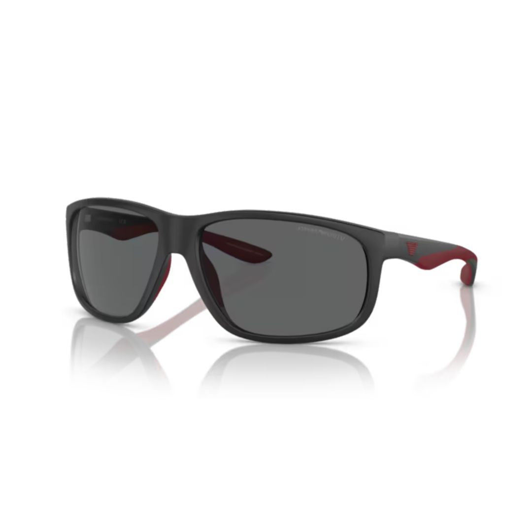 Emporio Armani 0Ea4199u Rectangular Matte Black Sunglasses With Deep Red Accents