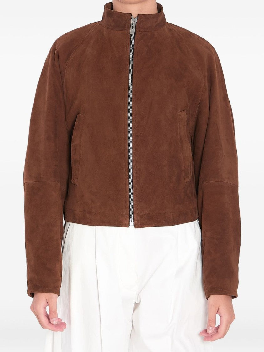 Alaïa Brown Suede Jacket With Mandarin Collar