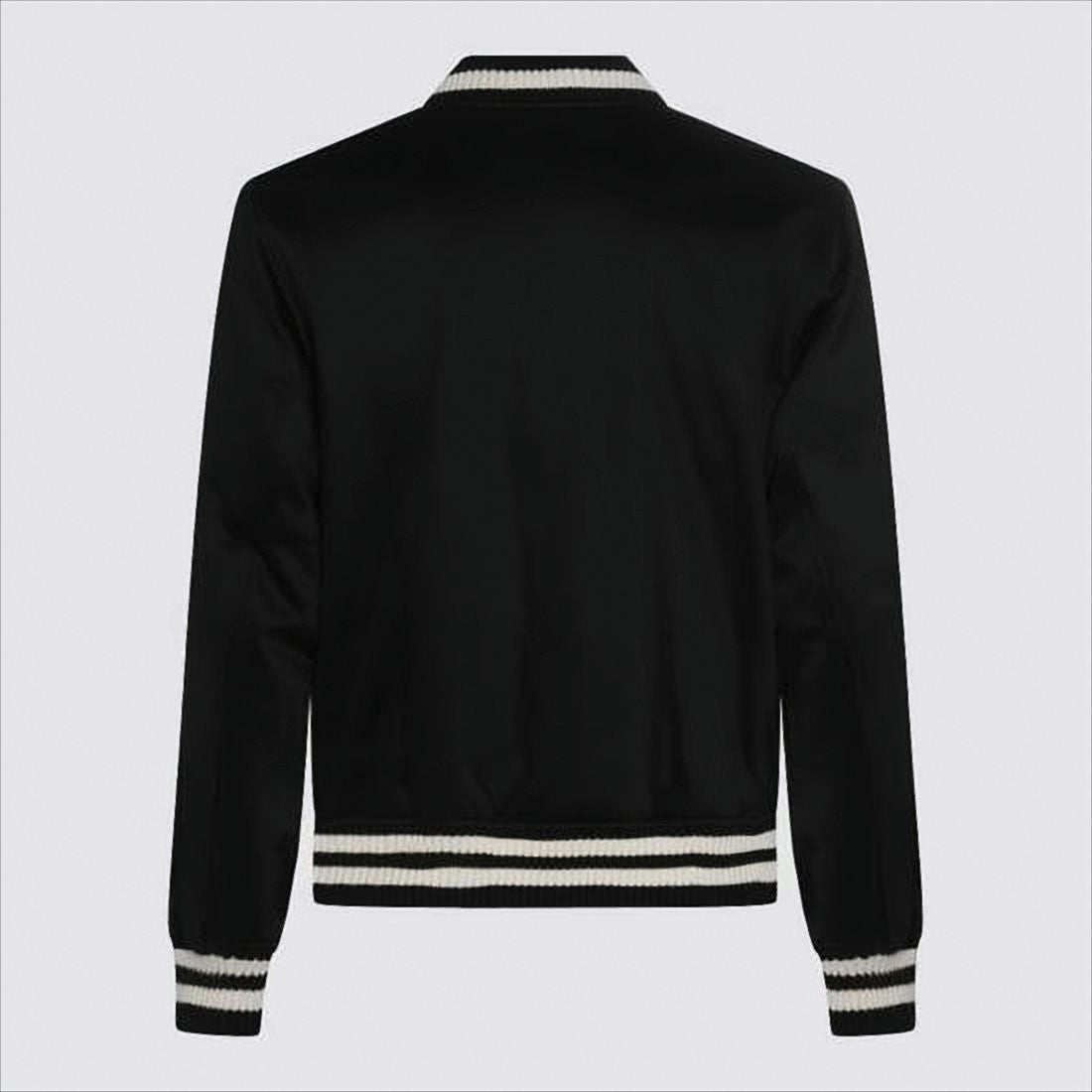 Maison Kitsuné Black Striped Ribbed Collar Bomber Jacket