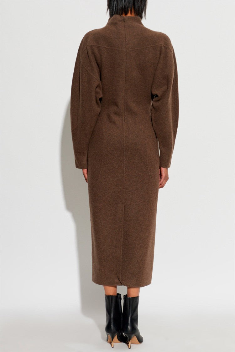 Max Mara Brown Mxstenuta Funnel-Neck Virgin Wool Midi Dress