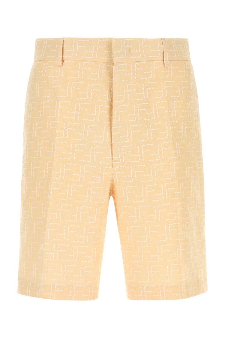 Fendi Cream Linen Blend Bermuda Shorts