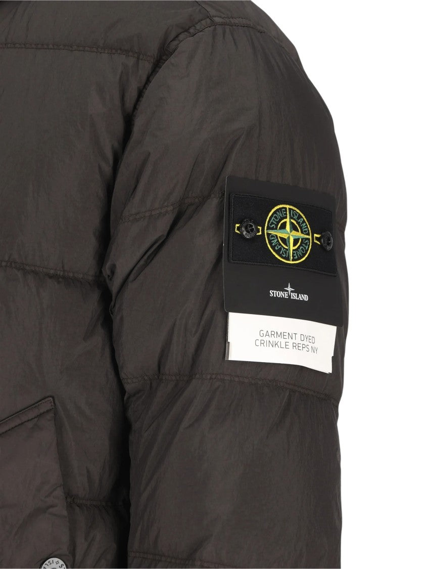 Stone Island Padded Quilted Jacket With Hood And Distinctive Sleeve Patch