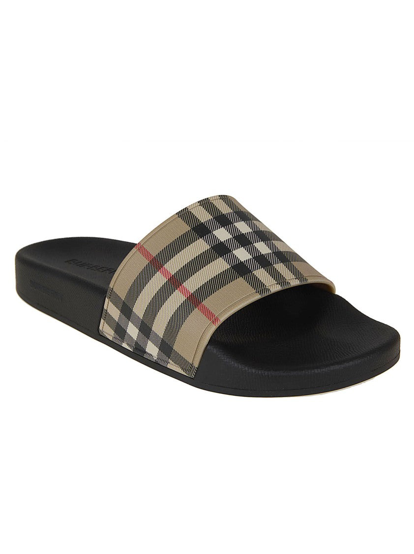 Burberry Slide Sandal With Check Pattern Strap