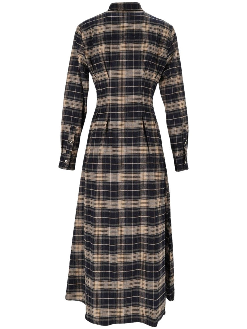 Mc2 Saint Barth Checked Midi Dress With Fitted Waist And Button-Down Front